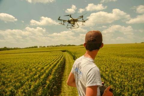 Gilkison Farms used a DJI Crop Spraying Drone on a cornfield outside Winchester, Ky.